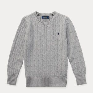 Polo by Ralph Lauren Light Gray Cable Knit Cotton Crewneck Sweater
